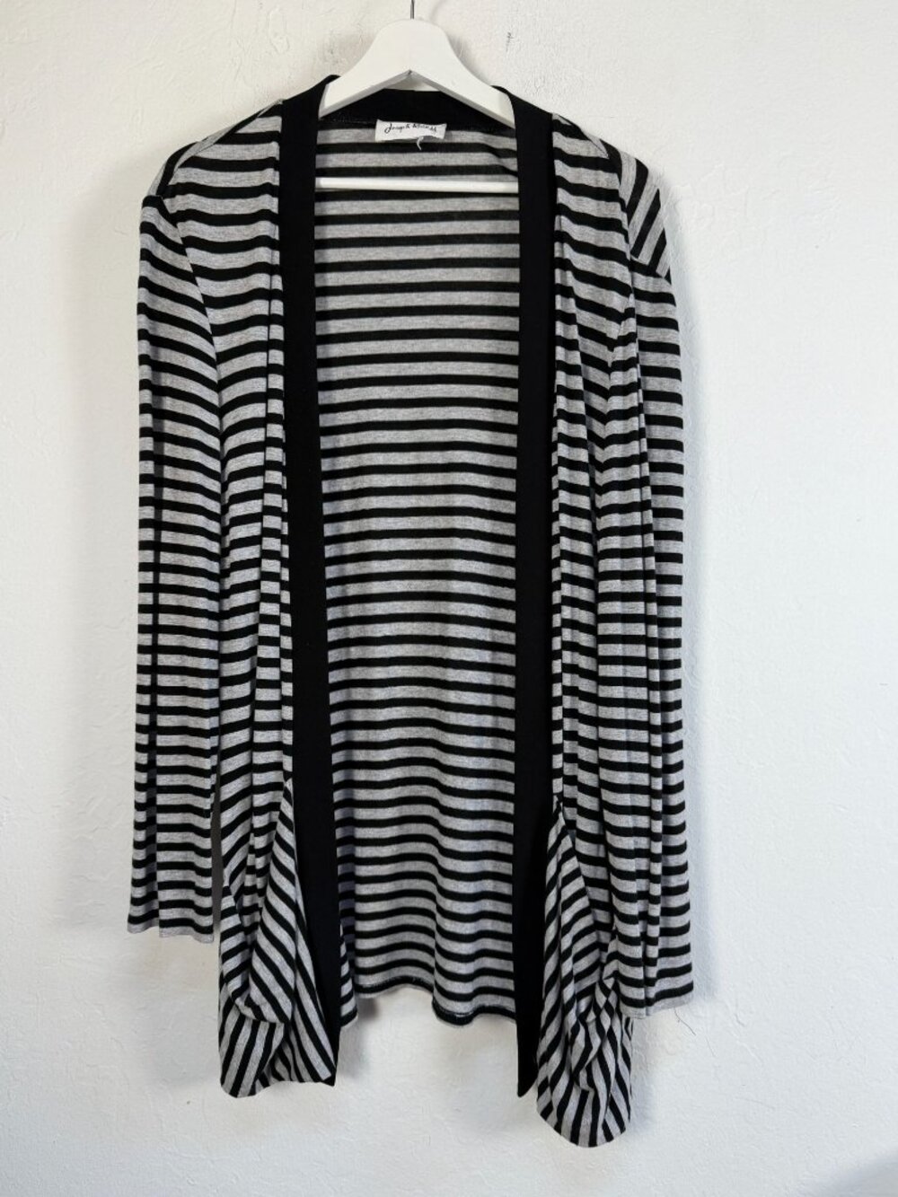 Joseph Ribkoff Womens Black Grey Striped Open Front Draped Cardigan Sweater